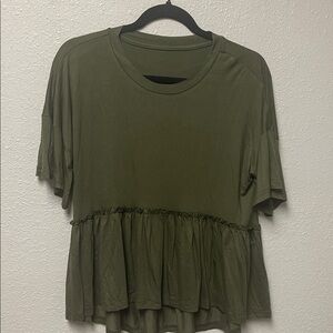 Olive Green Women's Ruffle Hem Top